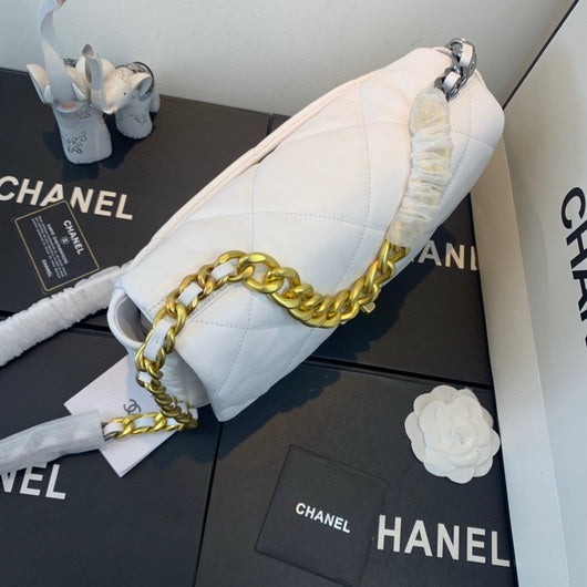 Chanel 19 Large Handbag Lambskin Gold AS1161 White - Default Title - View 4
