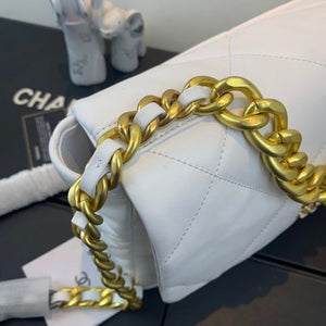 Chanel 19 Large Handbag Lambskin Gold AS1161 White - Default Title - View 5