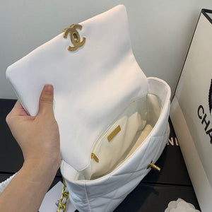 Chanel 19 Large Handbag Lambskin Gold AS1161 White - Default Title - View 7