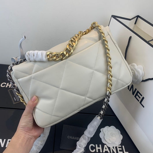 Chanel 19 Large Handbag Lambskin Gold AS1161 Beige