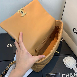 Chanel 19 Large Handbag Lambskin Gold AS1161 Tan - Default Title - View 7