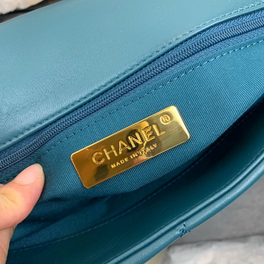 Chanel 19 Large Handbag Lambskin Gold AS1161 Lake Blue - Default Title - View 8