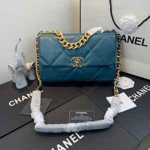 Chanel 19 Large Handbag Lambskin Gold AS1161 Lake Blue - Default Title - View 9