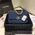 Chanel 19 Large Handbag Denim Canvas Gold AS1161 Blue - Default Title - View 1