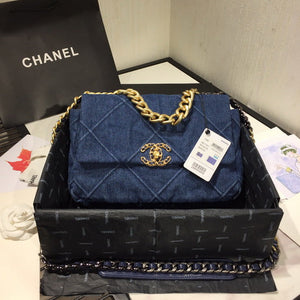 Chanel 19 Large Handbag Denim Canvas Gold AS1161 Blue - Default Title - View 1