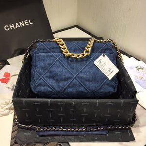 Chanel 19 Large Handbag Denim Canvas Gold AS1161 Blue - Default Title - View 2