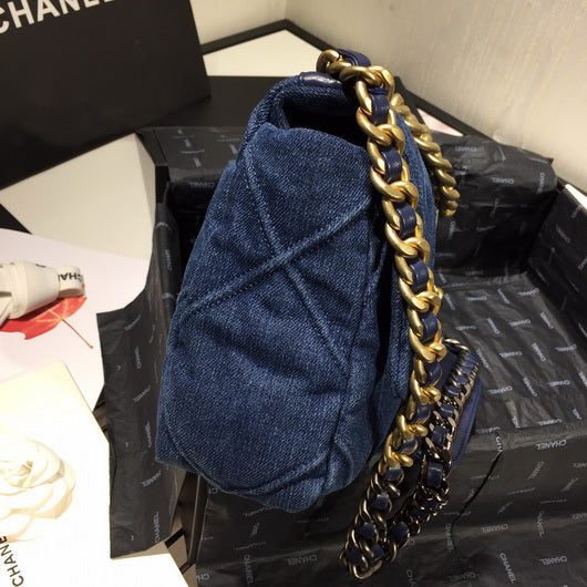 Chanel 19 Large Handbag Denim Canvas Gold AS1161 Blue - Default Title - View 4