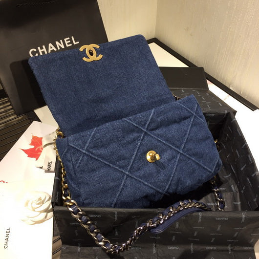Chanel 19 Large Handbag Denim Canvas Gold AS1161 Blue - Default Title - View 6