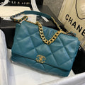 Chanel 19 Maxi Handbag Lambskin Gold AS1162 Lake Blue - Default Title - View 1