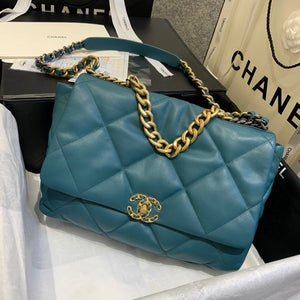 Chanel 19 Maxi Handbag Lambskin Gold AS1162 Lake Blue - Default Title - View 1