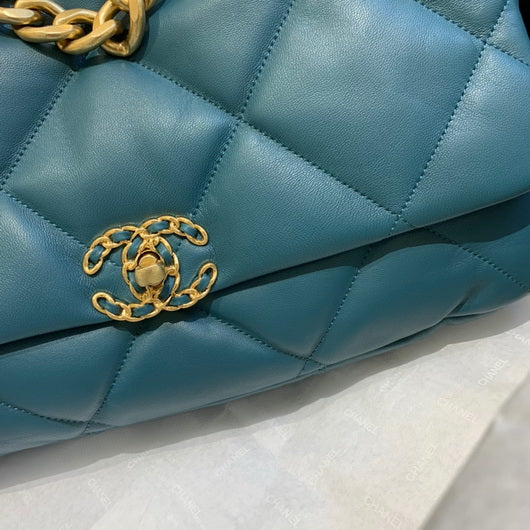 Chanel 19 Maxi Handbag Lambskin Gold AS1162 Lake Blue - Default Title - View 2