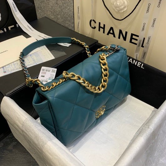 Chanel 19 Maxi Handbag Lambskin Gold AS1162 Lake Blue - Default Title - View 3