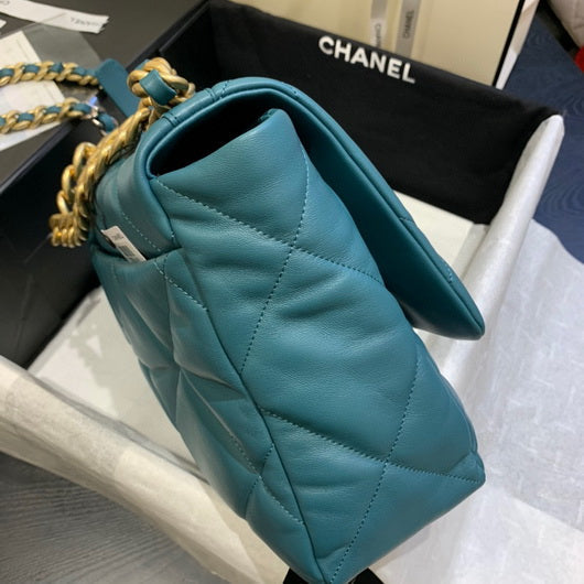 Chanel 19 Maxi Handbag Lambskin Gold AS1162 Lake Blue - Default Title - View 5