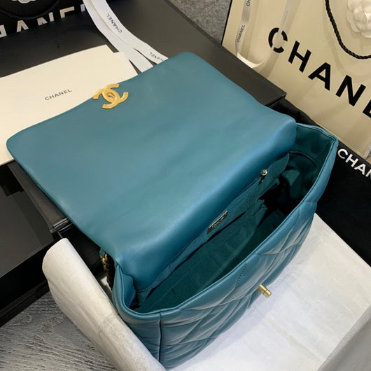 Chanel 19 Maxi Handbag Lambskin Gold AS1162 Lake Blue - Default Title - View 7