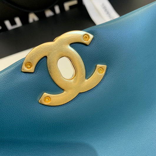 Chanel 19 Maxi Handbag Lambskin Gold AS1162 Lake Blue - Default Title - View 8
