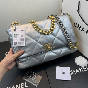 Chanel 19 Maxi Handbag Lambskin Gold AS1162 Silvery - Default Title - View 1