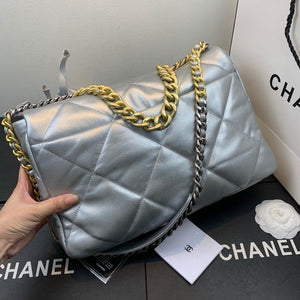 Chanel 19 Maxi Handbag Lambskin Gold AS1162 Silvery - Default Title - View 3