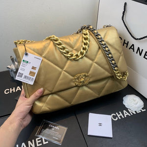 Chanel 19 Maxi Handbag Lambskin Gold AS1162 Gold - Default Title - View 1
