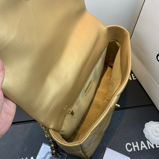 Chanel 19 Maxi Handbag Lambskin Gold AS1162 Gold - Default Title - View 7