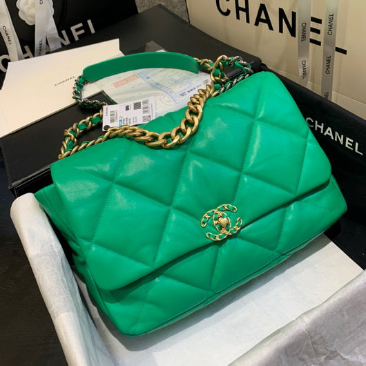 Chanel 19 Maxi Handbag Lambskin Gold AS1162 Green - Default Title - View 1
