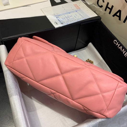 Chanel 19 Maxi Handbag Lambskin Gold AS1162 Pink