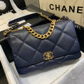 Chanel 19 Maxi Handbag Lambskin Gold AS1162 Navy Blue - Default Title - View 1