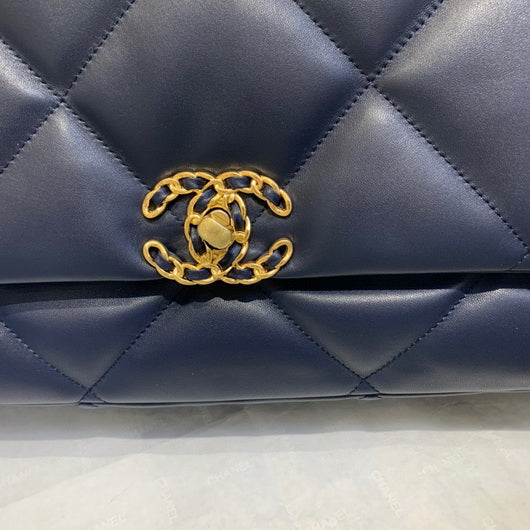 Chanel 19 Maxi Handbag Lambskin Gold AS1162 Navy Blue