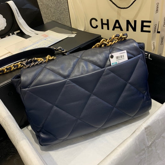 Chanel 19 Maxi Handbag Lambskin Gold AS1162 Navy Blue - Default Title - View 4