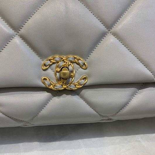 Chanel 19 Maxi Handbag Lambskin Gold AS1162 Grey