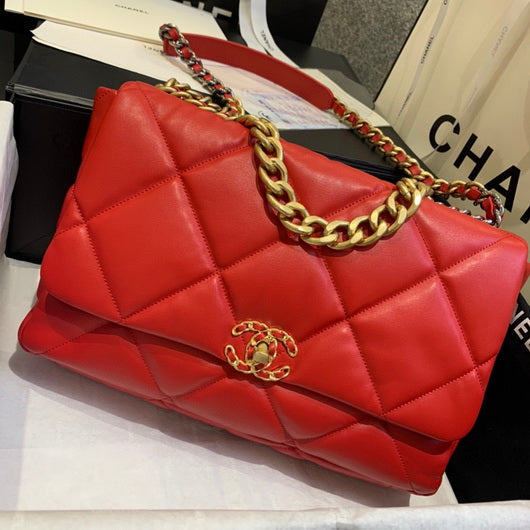 Chanel 19 Maxi Handbag Lambskin Gold AS1162 Red - Default Title - View 1