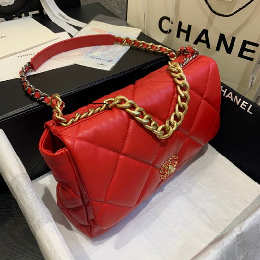 Chanel 19 Maxi Handbag Lambskin Gold AS1162 Red - Default Title - View 3
