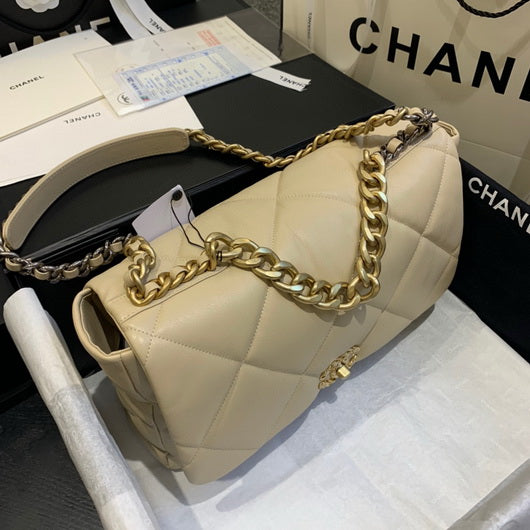 Chanel 19 Maxi Handbag Lambskin Gold AS1162 Apricot - Default Title - View 3