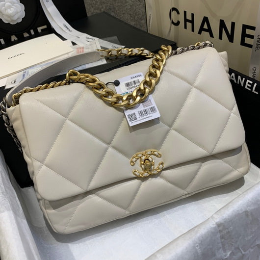 Chanel 19 Maxi Handbag Lambskin Gold AS1162 Beige - Default Title - View 1