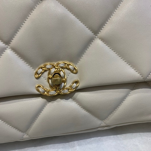 Chanel 19 Maxi Handbag Lambskin Gold AS1162 Beige