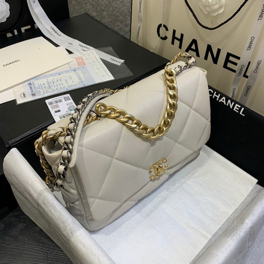 Chanel 19 Maxi Handbag Lambskin Gold AS1162 Beige - Default Title - View 3