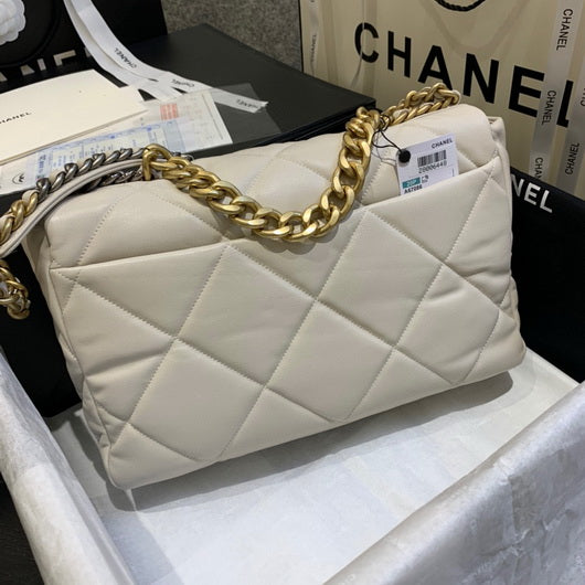 Chanel 19 Maxi Handbag Lambskin Gold AS1162 Beige