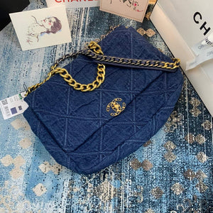 Chanel 19 Maxi Handbag Lambskin Gold AS1162 Navy Blue - Default Title - View 2