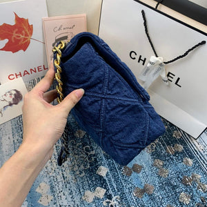 Chanel 19 Maxi Handbag Lambskin Gold AS1162 Navy Blue - Default Title - View 3