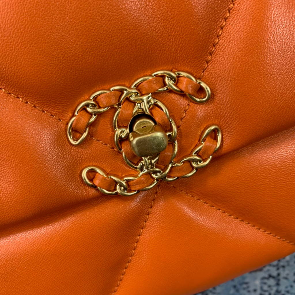 Chanel 19 Maxi Handbag Lambskin Gold AS1162 Orange