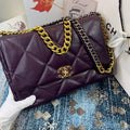 Chanel 19 Maxi Handbag Lambskin Gold AS1162 Dark Purple - Default Title - View 1