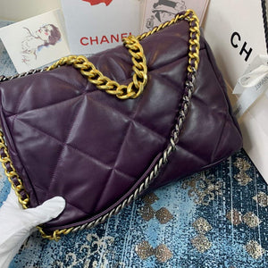 Chanel 19 Maxi Handbag Lambskin Gold AS1162 Dark Purple - Default Title - View 3