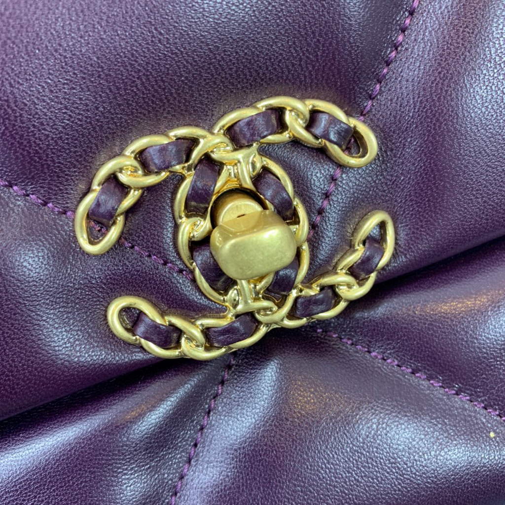 Chanel 19 Maxi Handbag Lambskin Gold AS1162 Dark Purple