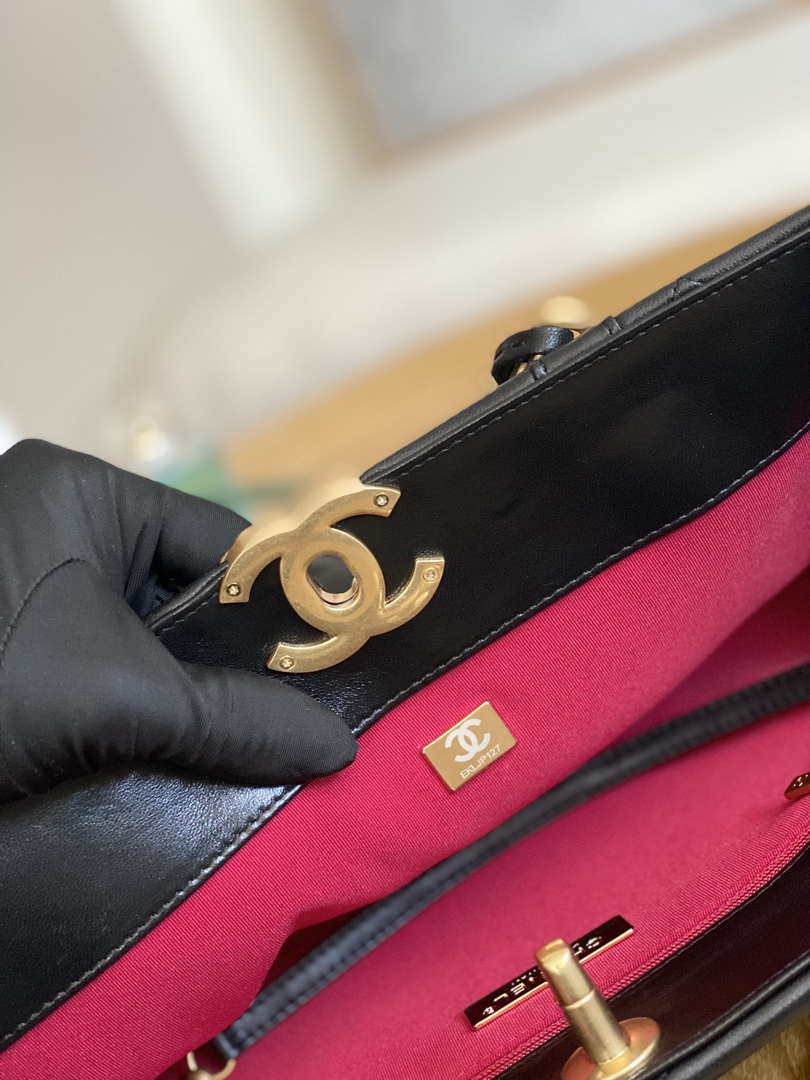 Chanel 19 Shopping Bag Shiny Lambskin AS3660 Gold-Tone  Silver-Tone & Ruthenium-Finish Metal Black