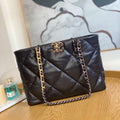 Chanel 19 Shopping Bag Shiny Lambskin AS3660 Gold-Tone  Silver-Tone & Ruthenium-Finish Metal Dark Brown - Default Title - View 1