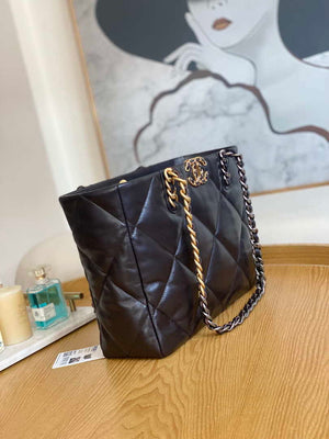 Chanel 19 Shopping Bag Shiny Lambskin AS3660 Gold-Tone  Silver-Tone & Ruthenium-Finish Metal Dark Brown - Default Title - View 4