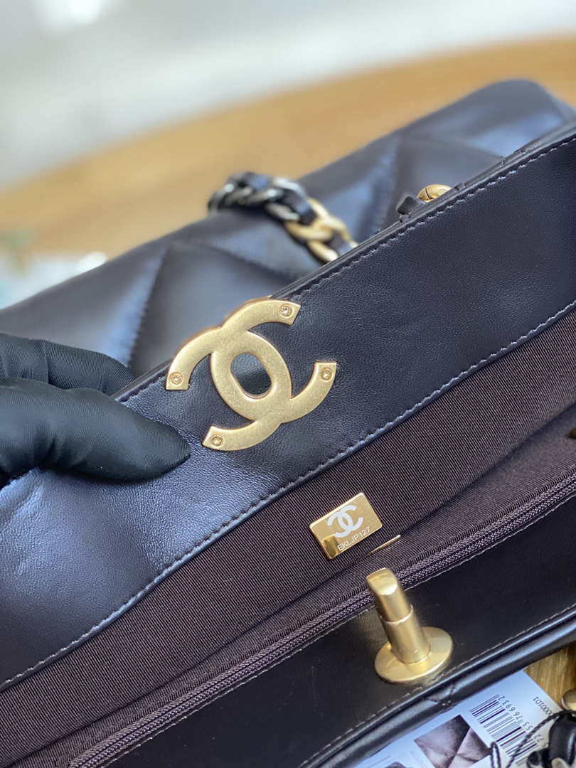 Chanel 19 Shopping Bag Shiny Lambskin AS3660 Gold-Tone  Silver-Tone & Ruthenium-Finish Metal Dark Brown