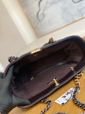 Chanel 19 Shopping Bag Shiny Lambskin AS3660 Gold-Tone  Silver-Tone & Ruthenium-Finish Metal Dark Brown - Default Title - View 9