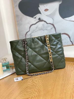 Chanel 19 Shopping Bag Shiny Lambskin AS3660 Gold-Tone  Silver-Tone & Ruthenium-Finish Metal Dark Green - Default Title - View 2