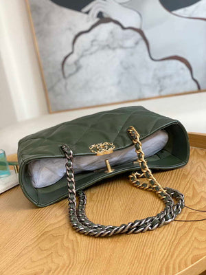 Chanel 19 Shopping Bag Shiny Lambskin AS3660 Gold-Tone  Silver-Tone & Ruthenium-Finish Metal Dark Green - Default Title - View 5