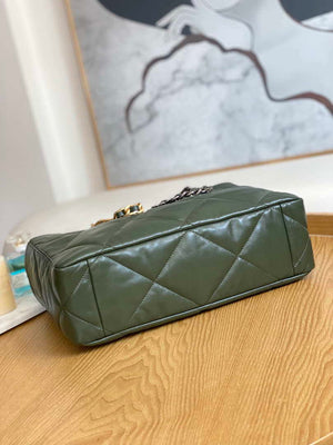 Chanel 19 Shopping Bag Shiny Lambskin AS3660 Gold-Tone  Silver-Tone & Ruthenium-Finish Metal Dark Green - Default Title - View 6